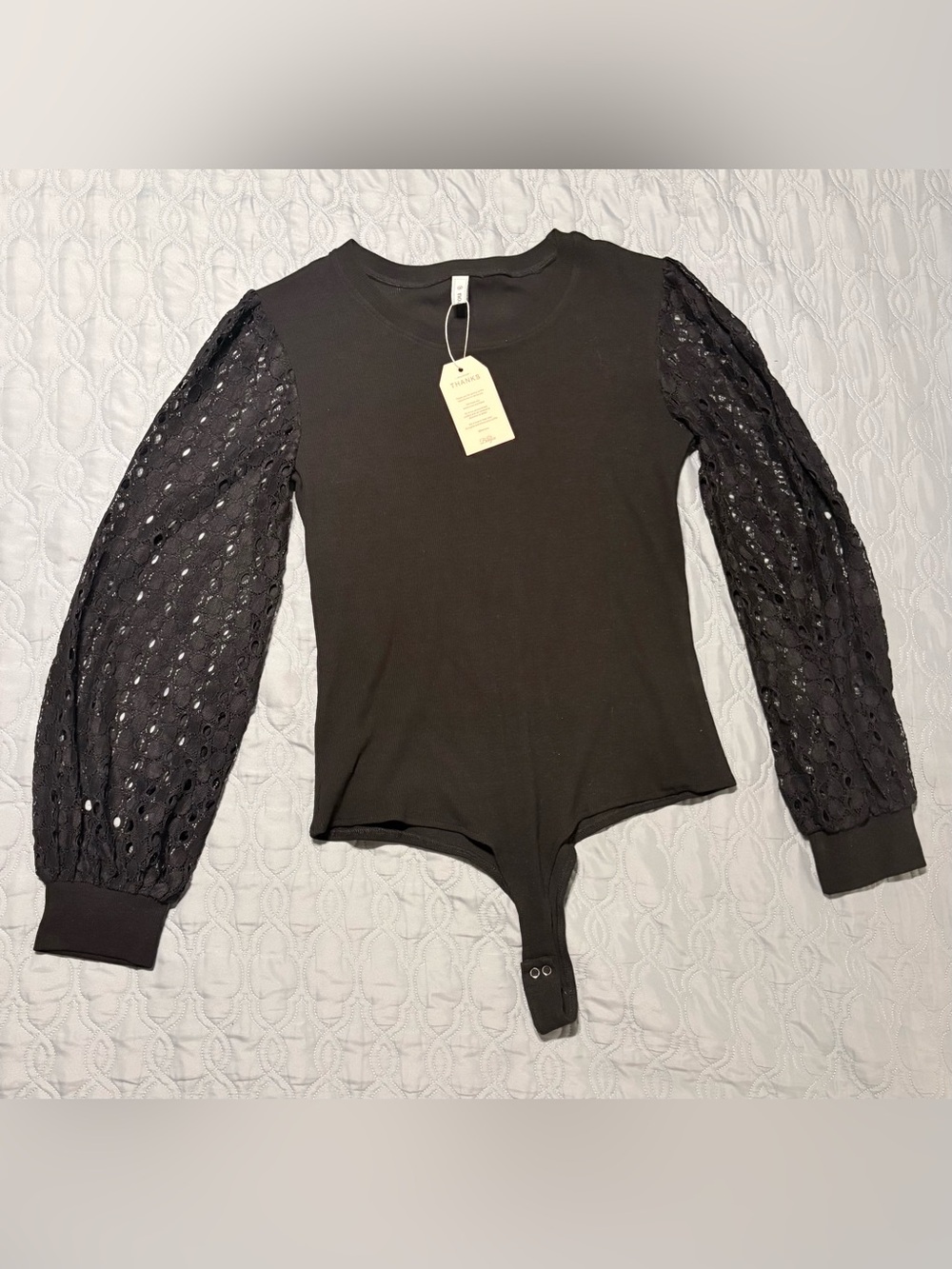 Women’s XL Black, long lace sleeve, bodysuit top